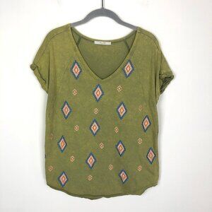 Miss Me Embroidered Aztec Rolled Cap Sleeve T-Shirt Top Size S Cotton Western